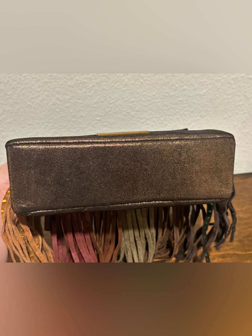 Kurt Geiger Mini Kensington Leather Fringe Crossbody Bag with Multicolor Studs - Picture 10 of 15